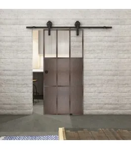 Glasschiebetür BARN-LINE Loft Rosteisen Genietet 23 Auf Klarglas