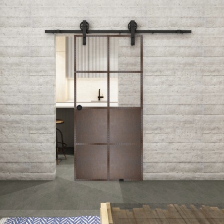 Glasschiebetür BARN-LINE Loft Rosteisen Genietet 18 Auf Klarglas