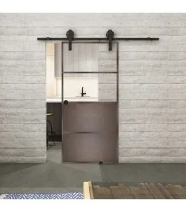 Glasschiebetür BARN-LINE Loft Rosteisen Genietet 14 Auf Klarglas