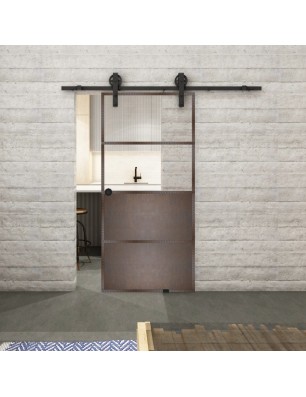 Glasschiebetür BARN-LINE Loft Rosteisen Genietet 14 Auf Klarglas