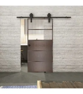 Glasschiebetür BARN-LINE Loft Rosteisen Genietet 13 Auf Klarglas