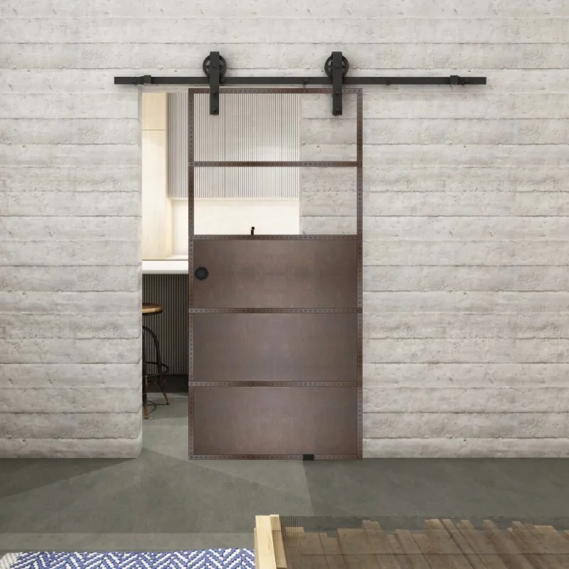 Glasschiebetür BARN-LINE Loft Rosteisen Genietet 13 Auf Klarglas Glasschiebetür BARN-LINE Loft Rosteisen Genietet 13 Auf Klarglas