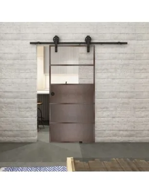 Glasschiebetür BARN-LINE Loft Rosteisen Genietet 13 Auf Klarglas