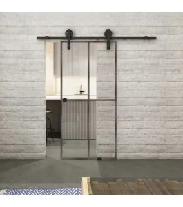 Glasschiebetür BARN-LINE Loft Rosteisen Genietet 08 Auf Klarglas