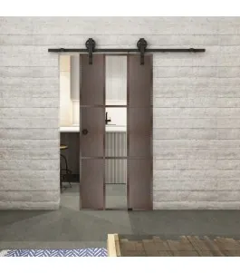 Glasschiebetür BARN-LINE Loft Rosteisen Genietet 36 Auf Klarglas