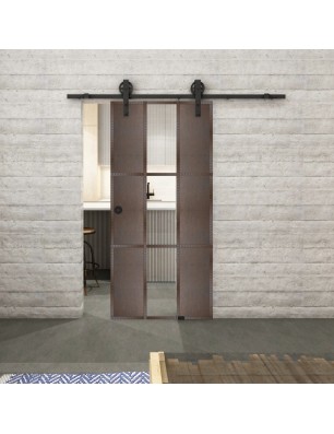 Glasschiebetür BARN-LINE Loft Rosteisen Genietet 36 Auf Klarglas