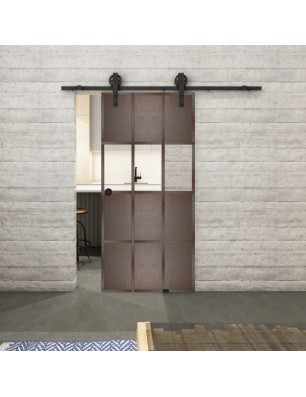Glasschiebetür BARN-LINE Loft Rosteisen Genietet 32 Auf Klarglas