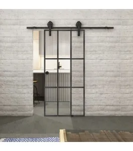 Glasschiebetür BARN-LINE Loft Schwarzeisen Genietet 11 Auf Klarglas