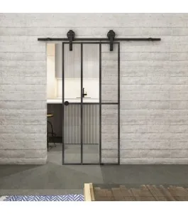 Glasschiebetür BARN-LINE Loft Schwarzeisen Genietet 12 Auf Klarglas