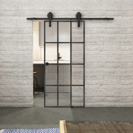 Glasschiebetür BARN-LINE Loft Schwarzeisen Genietet 10 Auf Klarglas