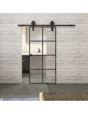Glasschiebetür BARN-LINE Loft Schwarzeisen Genietet 06 Auf Klarglas