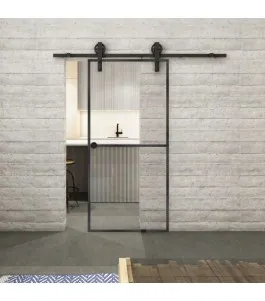Glasschiebetür BARN-LINE Loft Schwarzeisen Genietet 04 Auf Klarglas