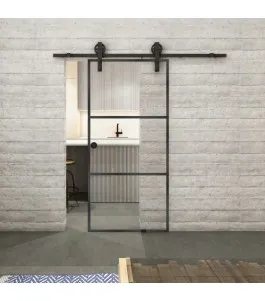 Glasschiebetür BARN-LINE Loft Schwarzeisen Genietet 03 Auf Klarglas