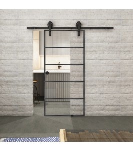 Glasschiebetür BARN-LINE Loft Schwarzeisen Genietet 01 Auf Klarglas