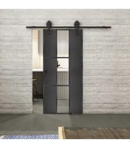 Glasschiebetür BARN-LINE Loft Schwarzeisen Genietet 36 Auf Klarglas
