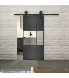 Glasschiebetür BARN-LINE Loft Schwarzeisen Genietet 33 Auf Klarglas