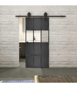 Glasschiebetür BARN-LINE Loft Schwarzeisen Genietet 32 Auf Klarglas
