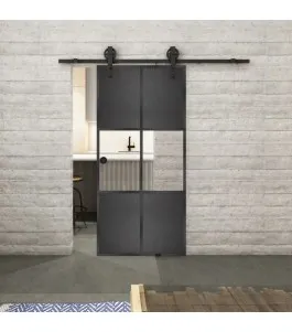 Glasschiebetür BARN-LINE Loft Schwarzeisen Genietet 30 Auf Klarglas