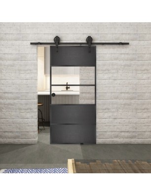 Glasschiebetür BARN-LINE Loft Schwarzeisen Genietet 25 Auf Klarglas
