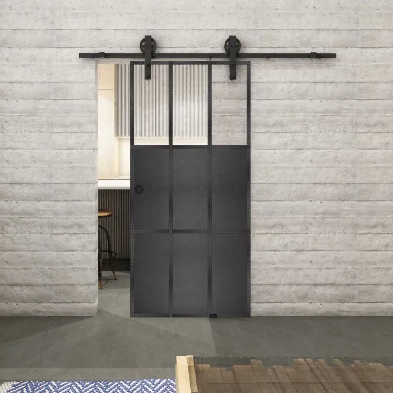 Glasschiebetür BARN-LINE Loft Schwarzeisen Genietet 23 Auf Klarglas