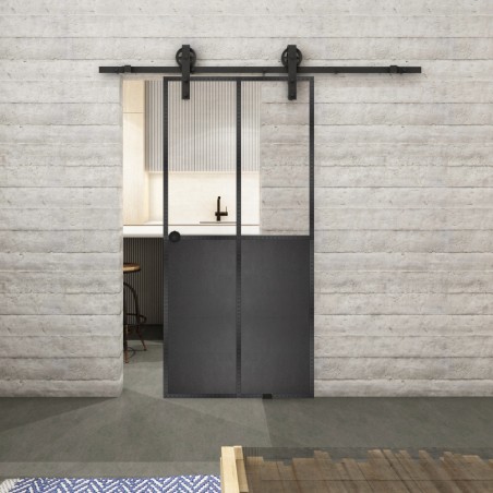 Glasschiebetür BARN-LINE Loft Schwarzeisen Genietet 20 Auf Klarglas