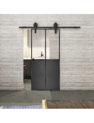Glasschiebetür BARN-LINE Loft Schwarzeisen Genietet 20 Auf Klarglas