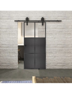 Glasschiebetür BARN-LINE Loft Schwarzeisen Genietet 19 Auf Klarglas