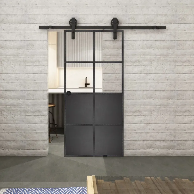 Glasschiebetür BARN-LINE Loft Schwarzeisen Genietet 18 Auf Klarglas