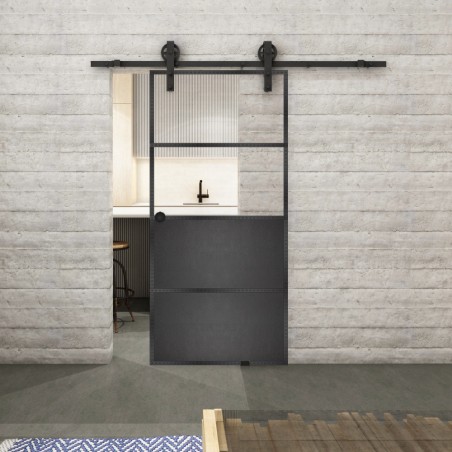 Glasschiebetür BARN-LINE Loft Schwarzeisen Genietet 14 Auf Klarglas