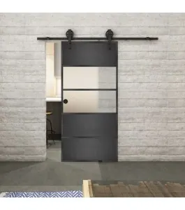 Glasschiebetür BARN-LINE Loft Schwarzeisen Genietet 25 Blickdicht