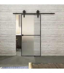 Glasschiebetür BARN-LINE Loft Schwarzeisen Genietet 04 Blickdicht