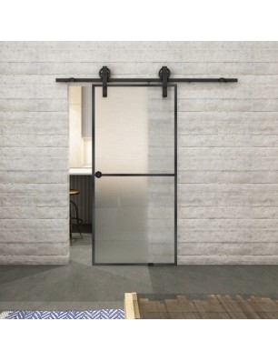 Glasschiebetür BARN-LINE Loft Schwarzeisen Genietet 04 Blickdicht