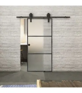 Glasschiebetür BARN-LINE Loft Schwarzeisen Genietet 03 Blickdicht