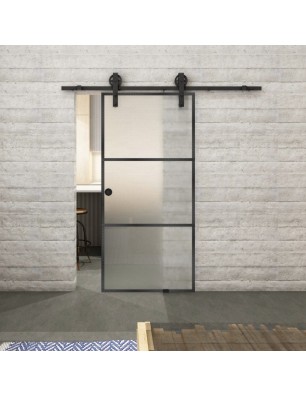 Glasschiebetür BARN-LINE Loft Schwarzeisen Genietet 03 Blickdicht
