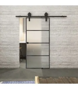 Glasschiebetür BARN-LINE Loft Schwarzeisen Genietet 02 Blickdicht