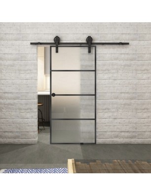 Glasschiebetür BARN-LINE Loft Schwarzeisen Genietet 02 Blickdicht