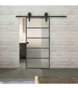 Glasschiebetür BARN-LINE Loft Schwarzeisen Genietet 01 Blickdicht