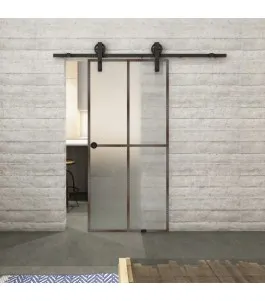 Glasschiebetür BARN-LINE Loft Rosteisen Genietet 08 Blickdicht