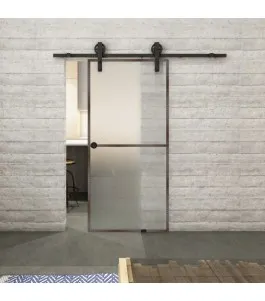 Glasschiebetür BARN-LINE Loft Rosteisen Genietet 04 Blickdicht