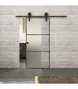 Glasschiebetür BARN-LINE Loft Rosteisen Genietet 03 Blickdicht