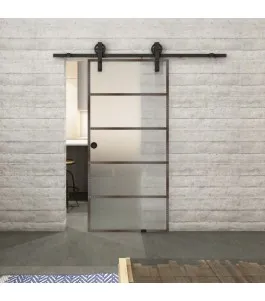 Glasschiebetür BARN-LINE Loft Rosteisen Genietet 01 Blickdicht