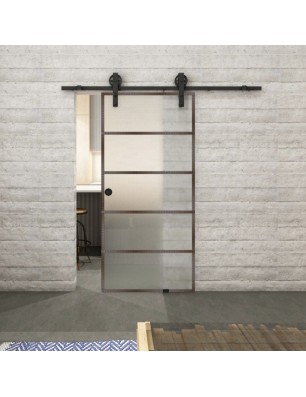 Glasschiebetür BARN-LINE Loft Rosteisen Genietet 01 Blickdicht