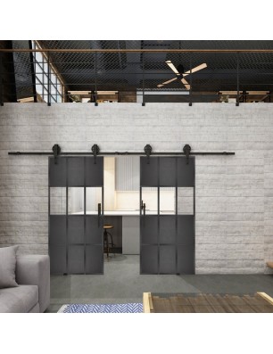 Glasschiebetür BARN-LINE Loft Schwarzeisen Genietet 32 Auf Klarglas