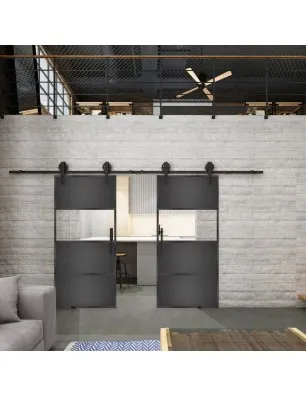 Glasschiebetür BARN-LINE Loft Schwarzeisen Genietet 26 Auf Klarglas
