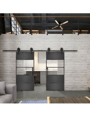 Glasschiebetür BARN-LINE Loft Schwarzeisen Genietet 25 Auf Klarglas