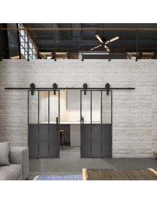 Glasschiebetür BARN-LINE Loft Schwarzeisen Genietet 24 Auf Klarglas