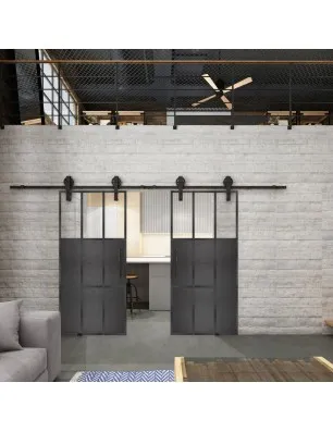 Glasschiebetür BARN-LINE Loft Schwarzeisen Genietet 23 Auf Klarglas