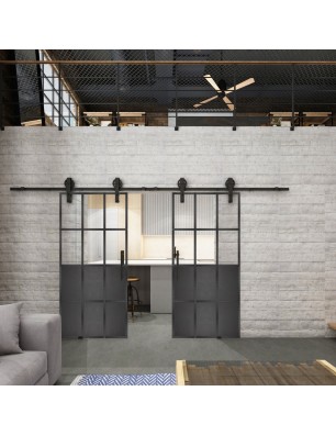Glasschiebetür BARN-LINE Loft Schwarzeisen Genietet 22 Auf Klarglas