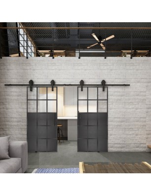 Glasschiebetür BARN-LINE Loft Schwarzeisen Genietet 21 Auf Klarglas