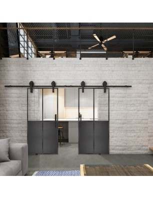 Glasschiebetür BARN-LINE Loft Schwarzeisen Genietet 20 Auf Klarglas